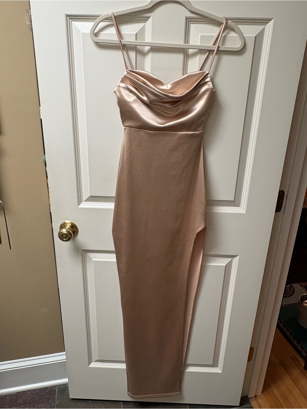 Windsor Satin Slip Dress in shimmery Gold